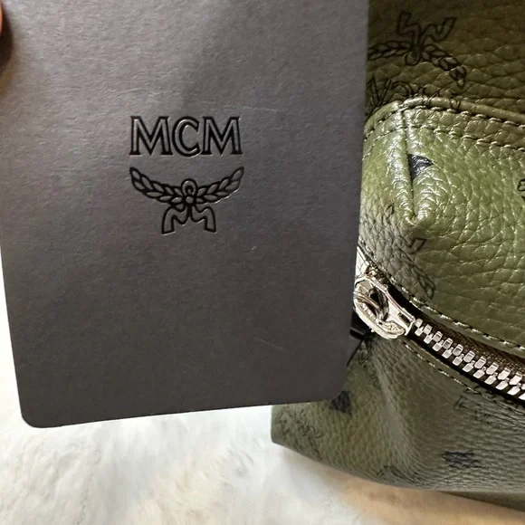 MCM Dark Green Logo Backpack - Picture 9 of 16